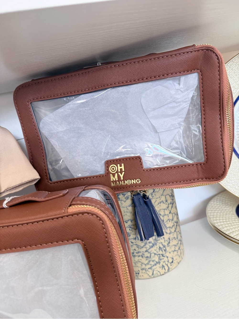 OH MY Mahjong Clear Tile Bag- Brown